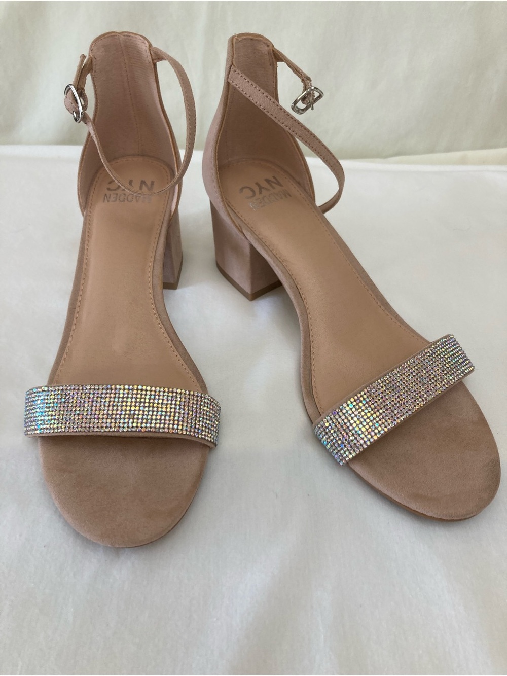 Steve Madden Blush Block Heel Sandals with Crystal Strap 9